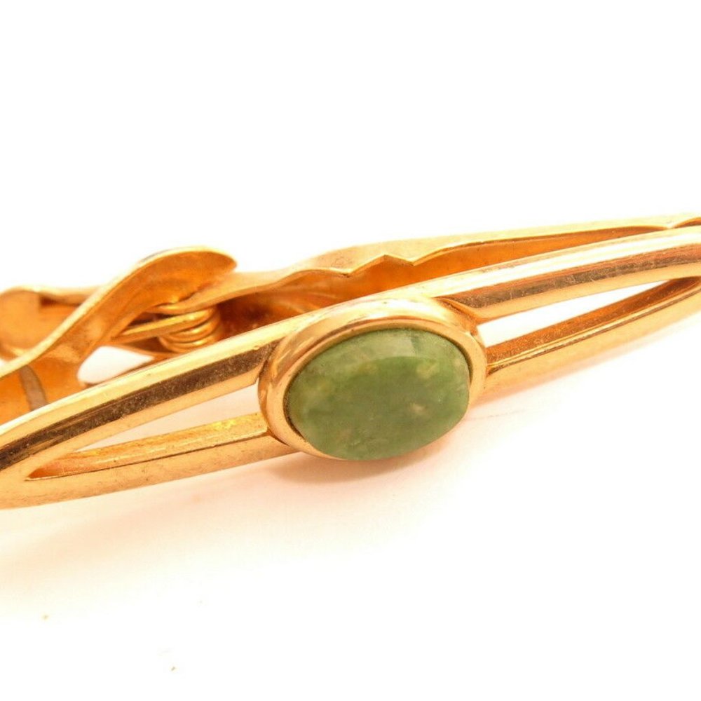 VTGGreen Jade Gemstone Signed Swank Gold Tie‎ Clip